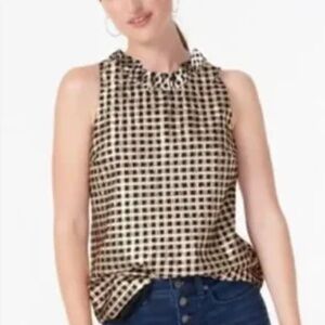 J. Crew Lurex Crinkle Gingham gold black Top Blouse Career Sz XXS